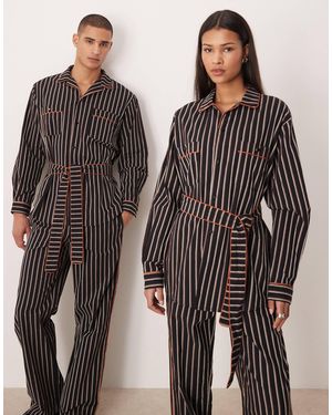 Sister Jane Unisex Wisp Pure Cotton Contrast Piping Tie Waist Shirt - Black
