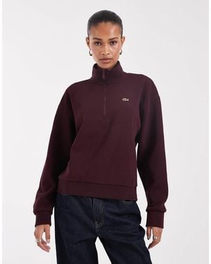 Lacoste Sweatshirt Met Hoge Hals En Kwartrits - Paars