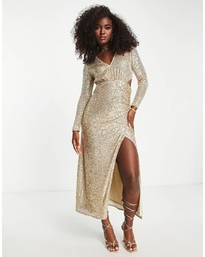EVER NEW Long Sleeve Cut-out Midaxi Dress - Natural