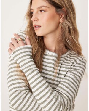 SELECTED Femme – langärmliges, geripptes shirt mit streifenmuster - Braun