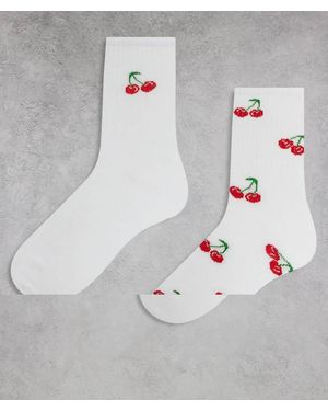 ONLY Pack De 2 Pares De Calcetines Blancos Con Bordado De Cerezas De - Gris