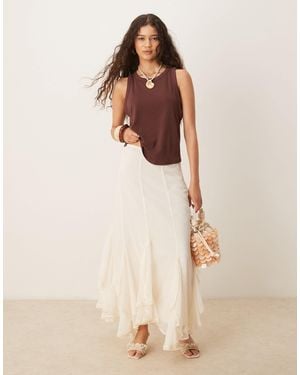ASOS Lace And Ruffle Chiffon Maxi Skirt - Natural