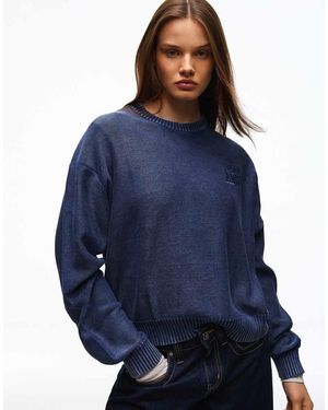 Bershka Garment-dyed Round Neck Jumper - Blue