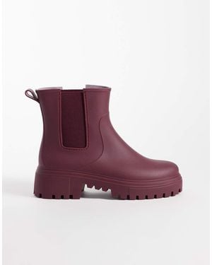 London Rebel Botas De Agua Chelsea Gruesas Phoebe En-Rojo - Morado