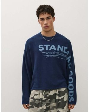 Bershka Textured Print Jumper - Blue
