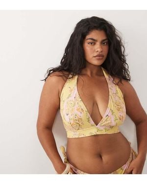 ASOS Asos Design Curve Sarah Scarf High Apex Halter Triangle Bikini Top - Brown