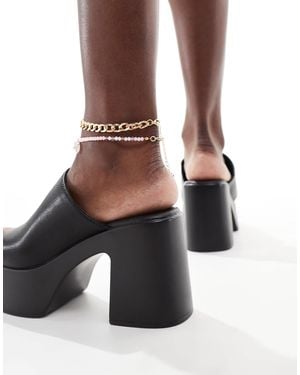 Truffle Collection Chunky Heel Mules - Black