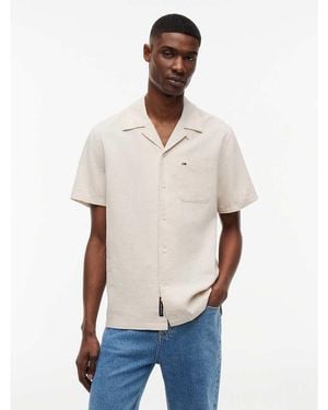 Tommy Hilfiger Regular Fit Linen Blend Short Sleeve Shirt - White