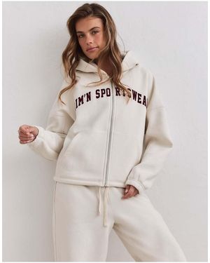 Aim'n Sudadera Con Capucha Y Cremallera Estilo Varsity En -Blanco - Neutro