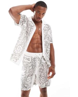 Sixth June Camisa Blanca Estampada Con Cuello De Solapas De Lino De (Parte De Un Conjunto) - Blanco