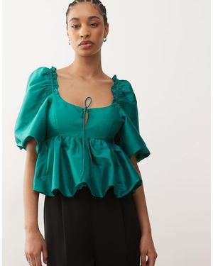 Reclaimed Vintage Limited Edition Bubble Hem Top With exaggerated Sleeves - Green