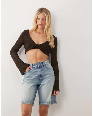 Miss Selfridge Crochet Knitted Twist Top - Blue