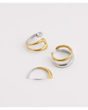 Kaiia Exclusive 18k Gold Plated Stainless Steel 3 Pack Chunky Mixed Metal Rings - White