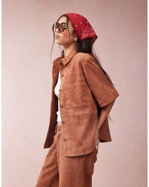 ASOS Suede Cropped Boxy Shirt - Pink