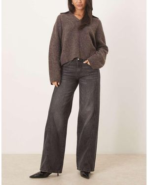 Gina Tricot Low Waist Wide Leg Front Seam Jeans - Brown