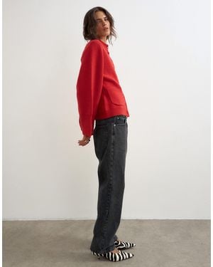 TOPSHOP Knitted Pocket Front Cardigan - Red