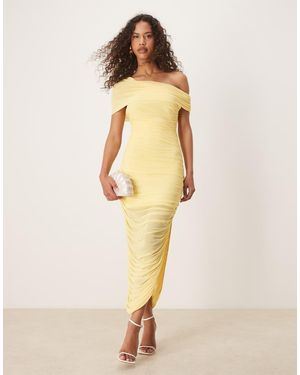 Forever New Mesh Ruched Asymmetrical Midaxi Dress - Natural
