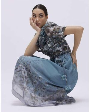 River Island Floral 3D Corsage Midi Dress - Grey