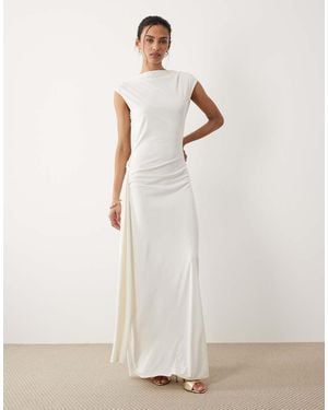 Mango Sleeveless Cowl Back Maxi Dress With Lace Detail - White