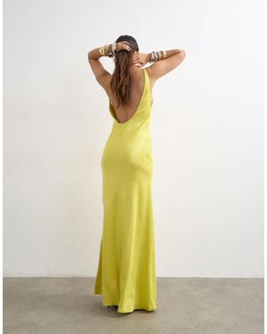 TOPSHOP Satin Bias Halter Neck Open Scoop Back Maxi Dress - Green