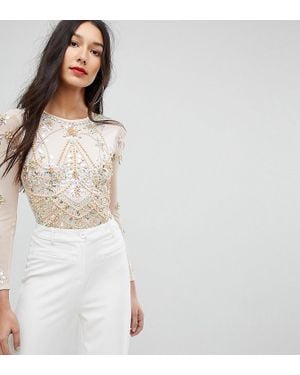 A Star Is Born Embellished Bodysuit In Sheer Mesh - Pink