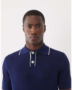 SELECTED Knit Polo With Contrast Collar - Blue