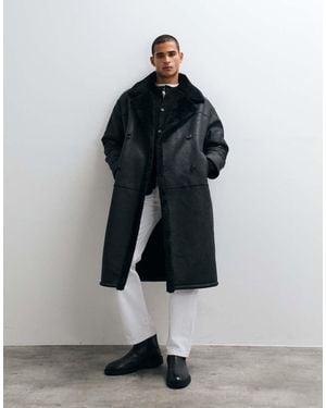 ASOS Longline Borg Aviator Coat - Black