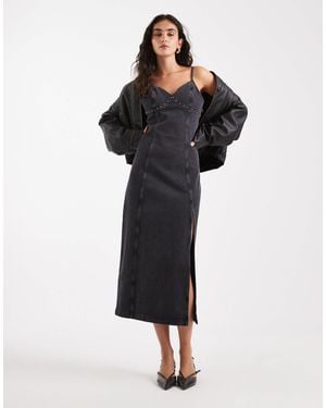 Tommy Hilfiger Studded Denim Maxi Dress - Black