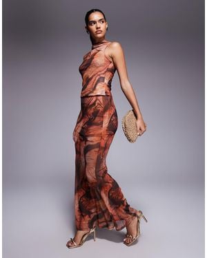 ASOS Mix & Match Sheer Mesh Fishtail Maxi Skirt - Multicolor