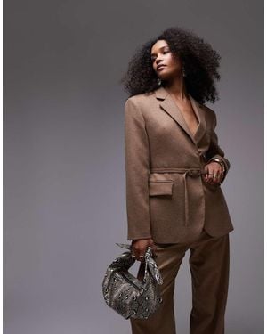 Mango Belted Wool Touch Blazer Co-ord - Brown