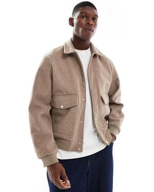Jack & Jones Faux Wool Bomber With Collar - Natural