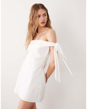 SNDY'S Linen Blend Strapless Foldover Tie Shoulder Mini Dress - White