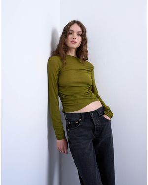 TOPSHOP Mesh Twisted Draped Long Sleeve Top - Green