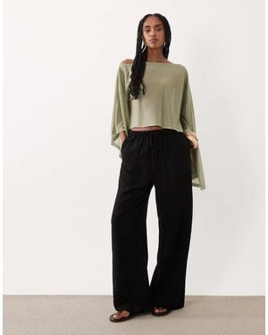ASOS Broek Van Linnenmix Met Wijde Pijpen En Elastische Taille - Zwart
