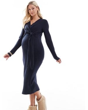 Mama.licious Mamalicious Maternity Knitted Maxi Dress With Knot Front - Blue