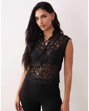 ASOS Lace Up Lace Top - Black