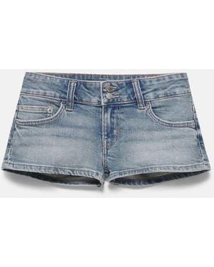 Pull&Bear Double-button Mini Denim Shorts - Blue