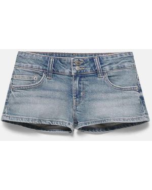 Pull&Bear Denim Mini Short Met Dubbele Knopen - Blauw