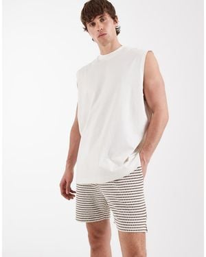 ASOS Slim Short Length Jersey Short With Textured Strip - White