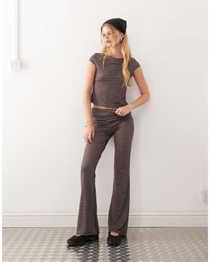 Collusion Low Rise Ruched Fold-over Yoga Trousers - Natural