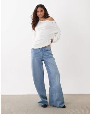 ASOS Metal Eyelet Dropped Shoulder T-shirt - Blue