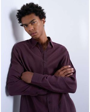 TOPMAN Camicia Trasparente Bordeaux Testurizzata Vestibilità Classica - Viola