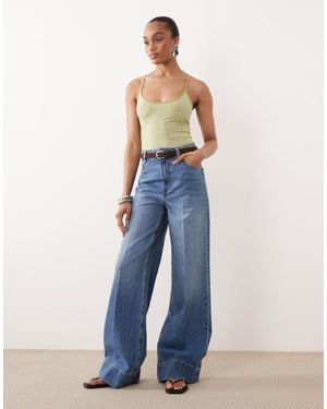 ASOS Asos Design Tall Wide Leg Jean With Crease Front And Belt - Blue