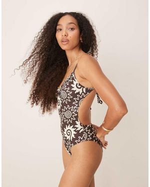 Mango Sun Printed Swimsuit - Brown