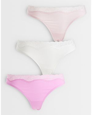 ASOS 3er-pack baumwoll-string mit spitzenbesatz - Pink