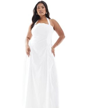 4th & Reckless Cotton Square Halterneck Hip Pleat Detail Maxi Dress - White