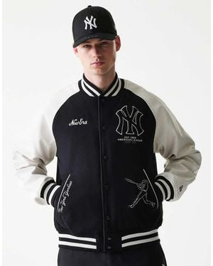 KTZ Ny Yankees Logo Varsity Jacket With Embroidery - Black
