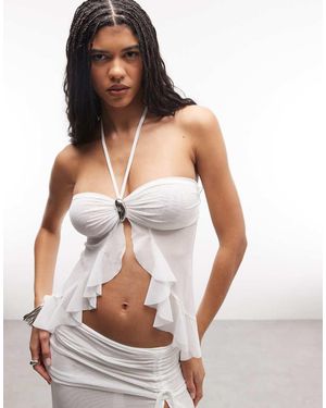 I.AM.GIA Catallia Halterneck Mesh Ruffle Top With Metal Hardware - White
