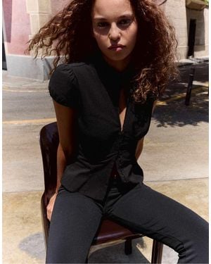 Bershka Short Sleeve Shirt With Press-stud Fastening - Black