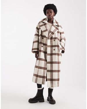 Native Youth Longline Gingham Overcoat - White